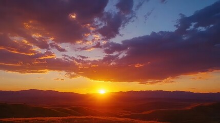 Fototapeta premium breathtaking timelapse of sunset over rolling hills vibrant colors paint the sky as clouds dance in mesmerizing patterns showcasing natures everchanging beauty