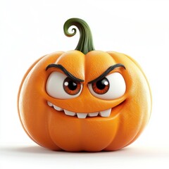Cheerful 3D Cartoon Pumpkin Character for Halloween Design on White Background with Copy Space