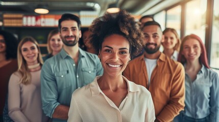 Obraz premium Portrait of Diverse Professionals Embracing Teamwork and Inclusivity in a Contemporary Office Setting