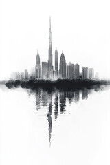 Fototapeta premium Dammam, Saudi Arabia, black and white pen pencil hand-drawn effect portrait drawing illustration for travel poster, card, wallpaper, backdrop or banner. Modern, clear, artistic and simple