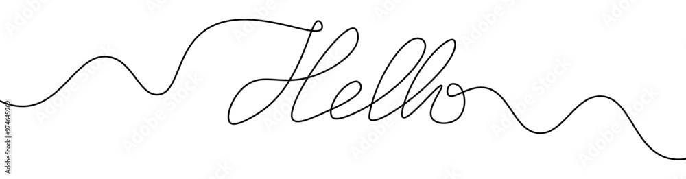 Fototapete card typography hello one continuous line drawing border flat design vector