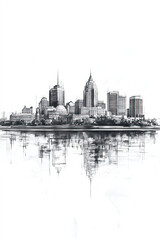 Obraz premium Davenport, Iowa, black and white pen pencil hand-drawn effect portrait drawing illustration for travel poster, card, wallpaper, backdrop or banner. Modern, clear, artistic and simple