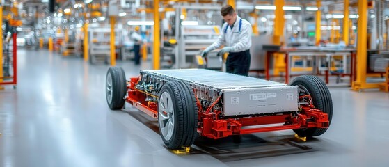Electric car under production in a high-tech factory