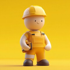 3D Construction Worker Icon: Skilled Builder Illustration Logo