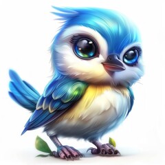 Naklejka premium Adorable blue tit bird with vibrant feathers isolated on white background