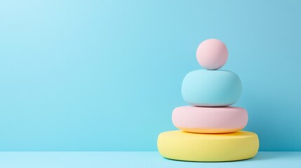 Pastel Colored Shapes on a Blue Background.