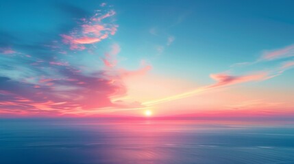 Obraz premium Minimalist Background: Dramatic Sunset Over a Beach Horizon with Soft Blue and Red Gradients 