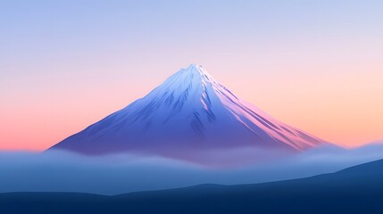 Fototapeta premium An animated mountain peak with snow on the top, set against a gradient sky in shades of blue and purple