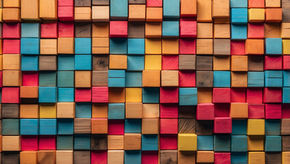 Fototapeta premium Colorful Wooden Blocks Aligned Wide Form
