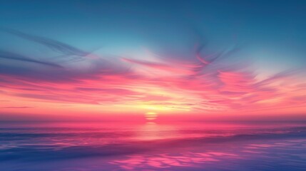 Fototapeta premium Minimalist Background: Dramatic Sunset Over a Beach Horizon with Soft Blue and Red Gradients 