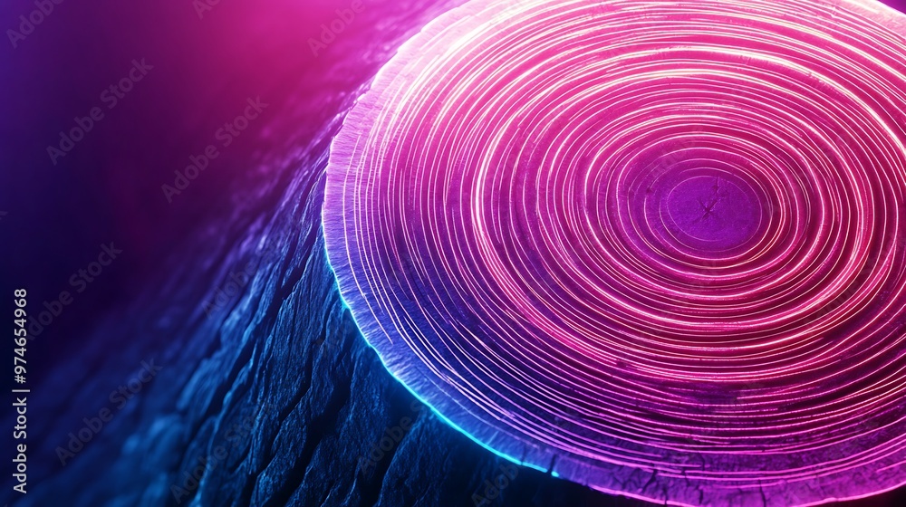 Poster Abstract Neon Glow on Tree Rings.