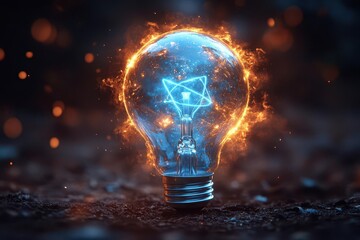 glowing light bulb dark background technology concept innovation visualization electric blue highlights idea metaphor