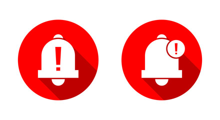 Warning bell icon with long shadow. Exclamation mark with bells concept