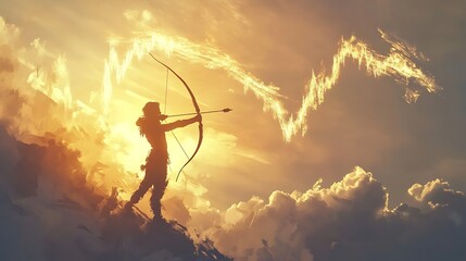Archer aiming at a glowing stock chart in the sky.