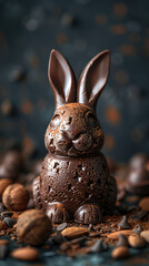 Charming chocolate bunny figure, crafted as a delightful Easter decoration, embodying the sweetness and joy of the holiday season.