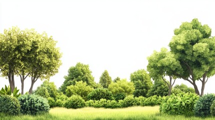 Obraz premium This image showcases a lush green forest with vibrant foliage under a clear sky, capturing the serene beauty of nature and inviting a sense of tranquility and peace.