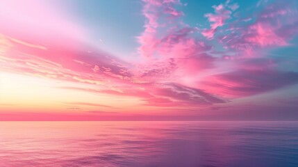 Fototapeta premium Minimalist Background: Dramatic Sunset Over a Beach Horizon with Soft Blue and Red Gradients 