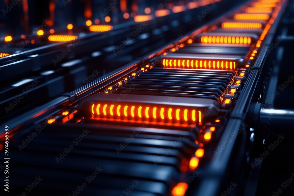 Leinwandbilder Close-up of a high-tech data server with glowing orange lights, showcasing modern technology and futuristic data storage solutions.