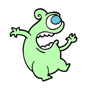 hand drawn doodle style cartoon green alien