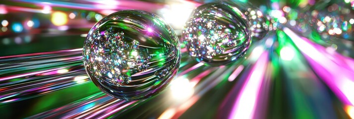 Colorful abstract spheres with bright lights create a stunning visual effect, perfect for backgrounds and artistic projects.