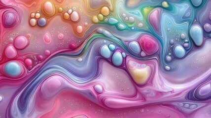 Colorful abstract swirl with bubbles and fluid shapes creates a vibrant and dreamy atmosphere.