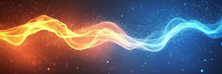 Dynamic wave of orange and blue light creates a striking visual effect, perfect for backgrounds and abstract designs.