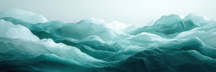 Serene ocean waves create a tranquil atmosphere with varying shades of turquoise and soft white foam against a minimal backdrop.