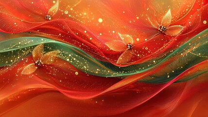 Vibrant abstract background featuring flowing red fabric and delicate butterflies, evoking a sense of warmth and creativity.