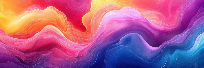Vibrant abstract waves of color in a stunning blend of pink, purple, orange, and blue, creating an impression of fluid motion.