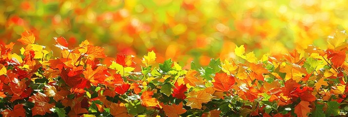 Vibrant autumn leaves in hues of orange and gold, illuminated by soft sunlight, creating a serene seasonal landscape.
