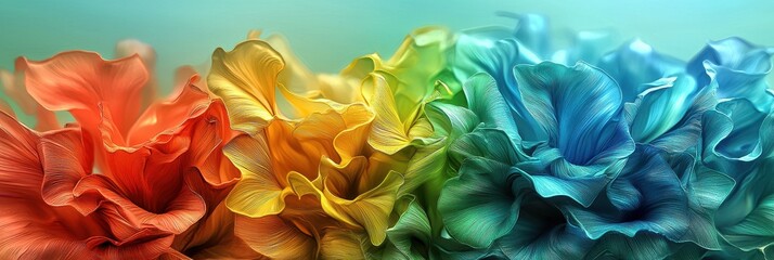 Vibrant and colorful floral background, showcasing beautiful petals in a blend of rainbow hues. Perfect for nature-inspired designs.