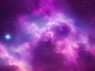 Naklejka premium Vibrant purple nebula in deep space with glowing stars and cosmic clouds, suitable for a wide range of creative uses including advertising, social media, promotions, banners, templates, websites, 