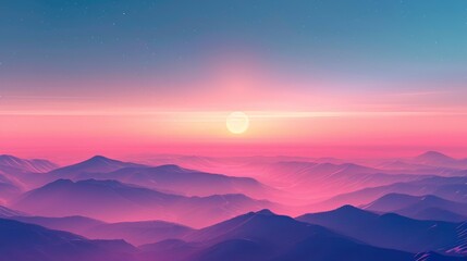 Minimalist Background: Dramatic Sunset Over a Beach Horizon with Soft Blue and Red Gradients
