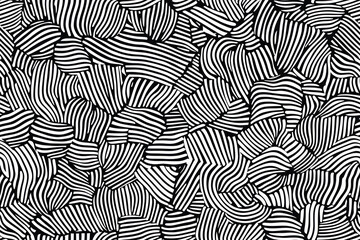 Abstract seamless chaotic pattern with line hearts. Monochrome background.