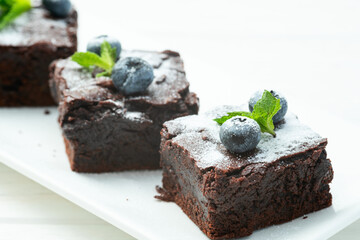 Homemade chocolate brownie photography . Top view