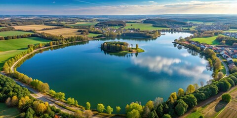 Aerial view of Brecht Lake in Huttenheim, aerial, view, Brecht Lake, Huttenheim, aerial photography, landscape, water, nature
