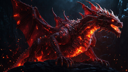 Red Dragon Breathing Fire Mythology Creation