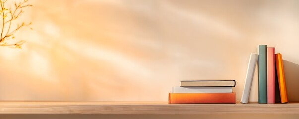 Stylish Minimalist Shelf Decor - Serene Nook with Warm Lighting and Tidy Books for Modern Aesthetics Perfect for Home Interior Inspiration