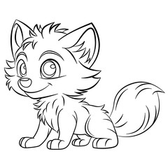 Black and white line drawing of a wolf puppy on png. 