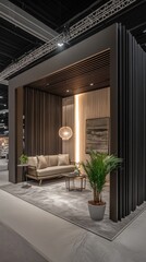 Booths – Sleek Photo of Minimalistic Trade Show Booths with Different Brand Colors and Simple Decorations
