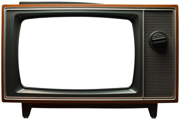 Front View To a Retro Vintage old mint Black TV PNG isolated on white and transparent background - Classic electronics television Antique TV With Transparent Screen For Advertising