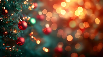 Christmas Tree Ornaments with Warm Bokeh Lights
