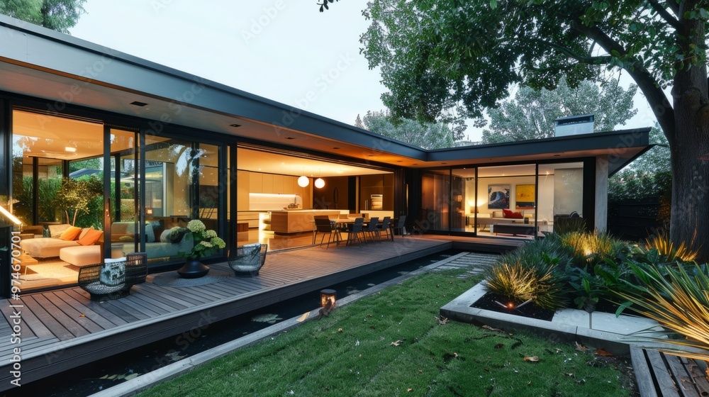 Poster a large house with a spacious yard and a pool