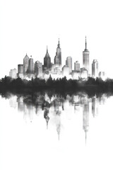 Naklejka premium Gatineau, Canada, black and white pen pencil hand-drawn effect portrait drawing illustration for travel poster, card, wallpaper, backdrop or banner. Modern, clear, artistic and simple