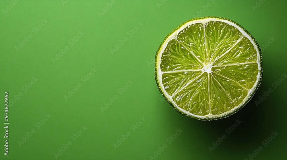 Aufkleber Slice of fresh lime and dehydrated one on green background Top view : Generative AI