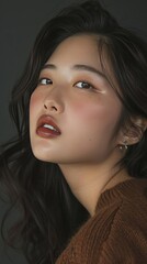 Fototapeta premium Minimalist Beauty Portrait of a Plump Chinese Model Generative AI