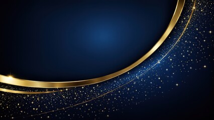 Obraz premium A stylish blue background with golden curves and sparkling stars, ideal for elegant presentations or invitations.