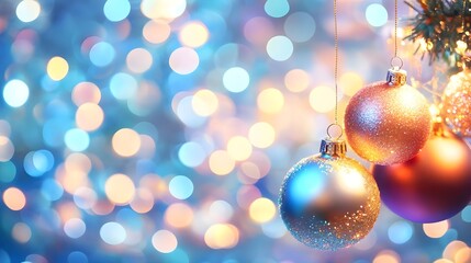 Fototapeta premium Festive Christmas Ornaments with Bokeh Lights