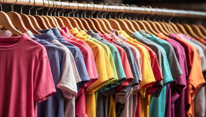 Obraz premium A Collection of Colorful Tshirts on Hang