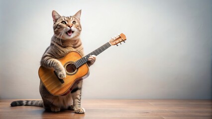 Musical cat playing guitar and singing , cat, musician, guitar, singing, music, performer, feline, cute, talent